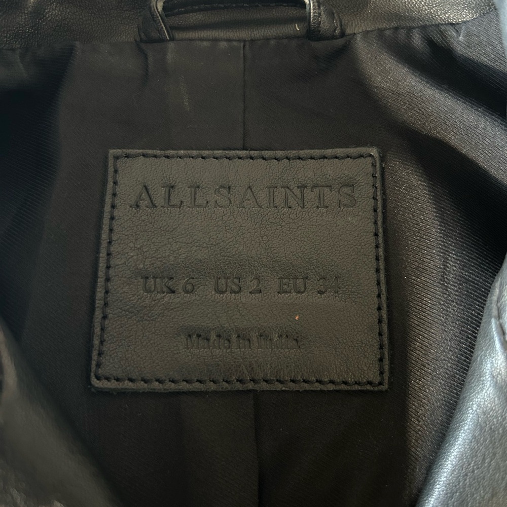 All Saints DALBY SLIM FIT LEATHER BIKER JACKET US2 - Picture 6 of 8